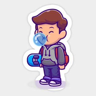 Cute Skater Boy Blowing Candy Bubble Sticker